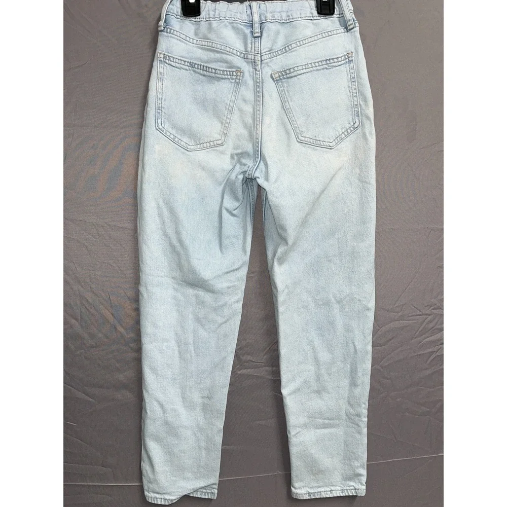 Gap‎ Denim Mom Jeans Girls 12 Blue Light Wash Skinny Leg Distressed Outdoor